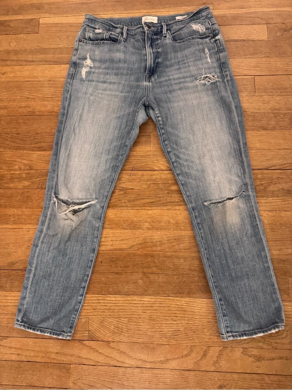 Blue Slim Straight Leg Le Beau Jeans - Size 28 (Actual Waist 32) b56